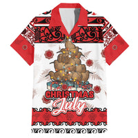 Personalised New Zealand July Christmas Family Matching Off The Shoulder Long Sleeve Dress and Hawaiian Shirt Maori Kiwi Xmas Tree - White