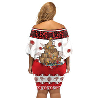 Personalised New Zealand July Christmas Off Shoulder Short Dress Maori Kiwi Xmas Tree - White LT05 - Polynesian Pride
