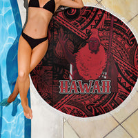 Hawaii King Kamehameha Beach Blanket With Hawaiian Ipu Motifs Red Version LT05 - Polynesian Pride