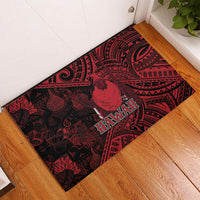 Hawaii King Kamehameha Rubber Doormat With Hawaiian Ipu Motifs Red Version