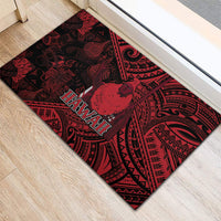 Hawaii King Kamehameha Rubber Doormat With Hawaiian Ipu Motifs Red Version