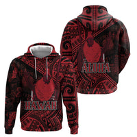 Hawaii King Kamehameha Zip Hoodie With Hawaiian Ipu Motifs Red Version