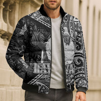 Hawaii King Kamehameha Bomber Puffer Jacket With Hawaiian Ipu Motifs Black Version LT05 - Polynesian Pride