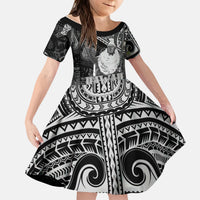 Hawaii King Kamehameha Kid Short Sleeve Dress With Hawaiian Ipu Motifs Black Version LT05 KID Black - Polynesian Pride