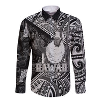 Hawaii King Kamehameha Long Sleeve Button Shirt With Hawaiian Ipu Motifs Black Version