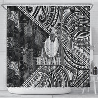 Hawaii King Kamehameha Shower Curtain With Hawaiian Ipu Motifs Black Version