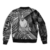 Hawaii King Kamehameha Sleeve Zip Bomber Jacket With Hawaiian Ipu Motifs Black Version LT05 - Polynesian Pride