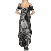 Hawaii King Kamehameha Summer Maxi Dress With Hawaiian Ipu Motifs Black Version LT05 - Polynesian Pride