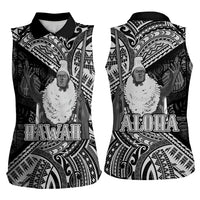 Hawaii King Kamehameha Women Sleeveless Polo Shirt With Hawaiian Ipu Motifs Black Version