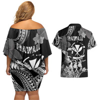 Hawaii Beautiful Hula Dancers Couples Matching Off Shoulder Short Dress and Hawaiian Shirt With Ipu Keke And Pahu Drum