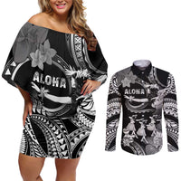 Hawaii Beautiful Hula Dancers Couples Matching Off Shoulder Short Dress and Long Sleeve Button Shirt With Ipu Keke And Pahu Drum