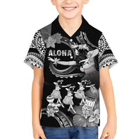 Hawaii Beautiful Hula Dancers Family Matching Short Sleeve Bodycon Dress and Hawaiian Shirt With Ipu Keke And Pahu Drum LT05 Son's Shirt Black - Polynesian Pride