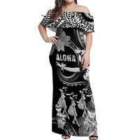 Hawaii Beautiful Hula Dancers Off Shoulder Maxi Dress With Ipu Keke And Pahu Drum