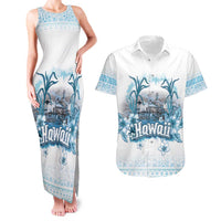 Hawaii Sugar Plantation Couples Matching Tank Maxi Dress and Hawaiian Shirt With Hawaiian Tapa Pattern LT05 White - Polynesian Pride