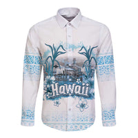 Hawaii Sugar Plantation Long Sleeve Button Shirt With Hawaiian Tapa Pattern LT05 Unisex White - Polynesian Pride