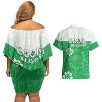 Cook Islands Maori Language Week Couples Matching Off Shoulder Short Dress and Hawaiian Shirt Pacific Tapa Pattern