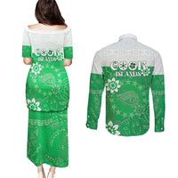 Cook Islands Maori Language Week Couples Matching Puletasi and Long Sleeve Button Shirt Pacific Tapa Pattern