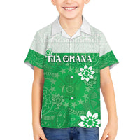 Cook Islands Maori Language Week Family Matching Off Shoulder Short Dress and Hawaiian Shirt Pacific Tapa Pattern LT05 Son's Shirt Green - Polynesian Pride