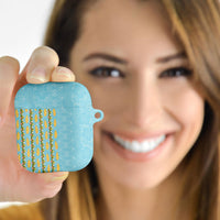 Hawaii Shell Tiare Anthurium Heliconia Lei AirPods Case With Tapa Pattern Baby Blue