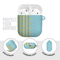 Hawaii Shell Tiare Anthurium Heliconia Lei AirPods Case With Tapa Pattern Baby Blue