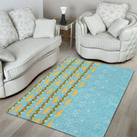 Hawaii Shell Tiare Anthurium Heliconia Lei Area Rug With Tapa Pattern Baby Blue