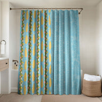 Hawaii Shell Tiare Anthurium Heliconia Lei Bathroom Set With Tapa Pattern Baby Blue