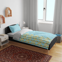 Hawaii Shell Tiare Anthurium Heliconia Lei Bedding Set With Tapa Pattern Baby Blue