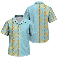 Hawaii Shell Tiare Anthurium Heliconia Lei Family Matching Summer Maxi Dress and Hawaiian Shirt With Tapa Pattern Baby Blue LT05 Son's Shirt Blue - Polynesian Pride