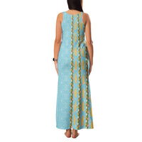 Hawaii Shell Tiare Anthurium Heliconia Lei Family Matching Tank Maxi Dress and Hawaiian Shirt With Tapa Pattern Baby Blue