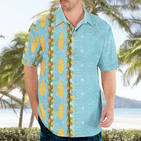 Hawaii Shell Tiare Anthurium Heliconia Lei Hawaiian Shirt With Tapa Pattern Baby Blue