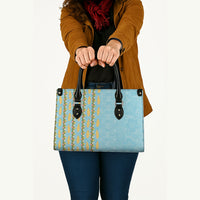 Hawaii Shell Tiare Anthurium Heliconia Lei Leather Bag With Tapa Pattern Baby Blue