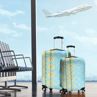 Hawaii Shell Tiare Anthurium Heliconia Lei Luggage Cover With Tapa Pattern Baby Blue