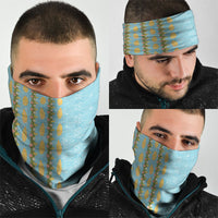 Hawaii Shell Tiare Anthurium Heliconia Lei Neck Gaiter With Tapa Pattern Baby Blue