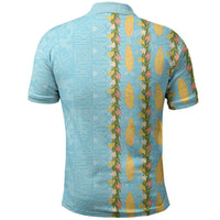 Hawaii Shell Tiare Anthurium Heliconia Lei Polo Shirt With Tapa Pattern Baby Blue LT05 - Polynesian Pride