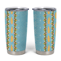 Hawaii Shell Tiare Anthurium Heliconia Lei Tumbler Cup With Tapa Pattern Baby Blue