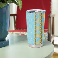 Hawaii Shell Tiare Anthurium Heliconia Lei Tumbler Cup With Tapa Pattern Baby Blue