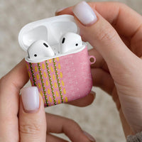 Hawaii Shell Tiare Anthurium Heliconia Lei AirPods Case With Tapa Pattern Baby Pink