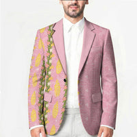 Hawaii Shell Tiare Anthurium Heliconia Lei Blazer With Tapa Pattern Baby Pink
