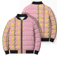 Hawaii Shell Tiare Anthurium Heliconia Lei Bomber Puffer Jacket With Tapa Pattern Baby Pink