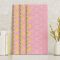 Hawaii Shell Tiare Anthurium Heliconia Lei Canvas Wall Art With Tapa Pattern Baby Pink