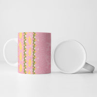 Hawaii Shell Tiare Anthurium Heliconia Lei Ceramic Mug With Tapa Pattern Baby Pink