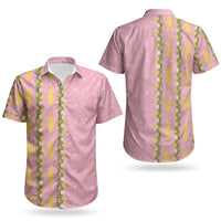Hawaii Shell Tiare Anthurium Heliconia Lei Couples Matching Summer Maxi Dress and Hawaiian Shirt With Tapa Pattern Baby Pink LT05 - Polynesian Pride
