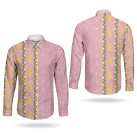 Hawaii Shell Tiare Anthurium Heliconia Lei Couples Matching Summer Maxi Dress and Long Sleeve Button Shirt With Tapa Pattern Baby Pink LT05 - Polynesian Pride