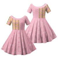 Hawaii Shell Tiare Anthurium Heliconia Lei Family Matching Mermaid Dress and Hawaiian Shirt With Tapa Pattern Baby Pink LT05 Daughter's Dress Pink - Polynesian Pride