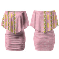 Hawaii Shell Tiare Anthurium Heliconia Lei Family Matching Off Shoulder Short Dress and Hawaiian Shirt With Tapa Pattern Baby Pink LT05 Mom's Dress Pink - Polynesian Pride