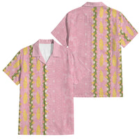 Hawaii Shell Tiare Anthurium Heliconia Lei Family Matching Short Sleeve Bodycon Dress and Hawaiian Shirt With Tapa Pattern Baby Pink LT05 Dad's Shirt - Short Sleeve Pink - Polynesian Pride