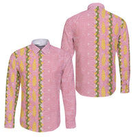 Hawaii Shell Tiare Anthurium Heliconia Lei Family Matching Tank Maxi Dress and Hawaiian Shirt With Tapa Pattern Baby Pink LT05 Dad's Shirt - Long Sleeve Pink - Polynesian Pride