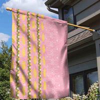 Hawaii Shell Tiare Anthurium Heliconia Lei Garden Flag With Tapa Pattern Baby Pink