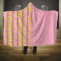 Hawaii Shell Tiare Anthurium Heliconia Lei Hooded Blanket With Tapa Pattern Baby Pink