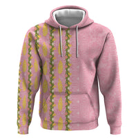 Hawaii Shell Tiare Anthurium Heliconia Lei Hoodie With Tapa Pattern Baby Pink